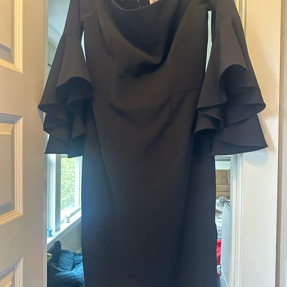 Milly Elegant Black Ruffle Sleeve Evening Dress- 10